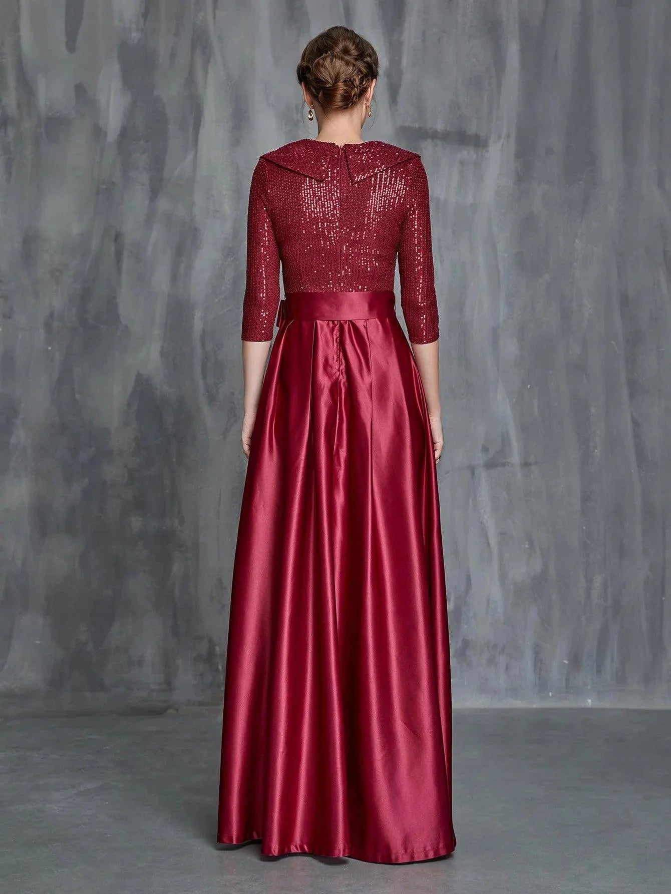 Modern A-Line V Neck Long Sleeve Zipper Up Floor-Length Prom Dress